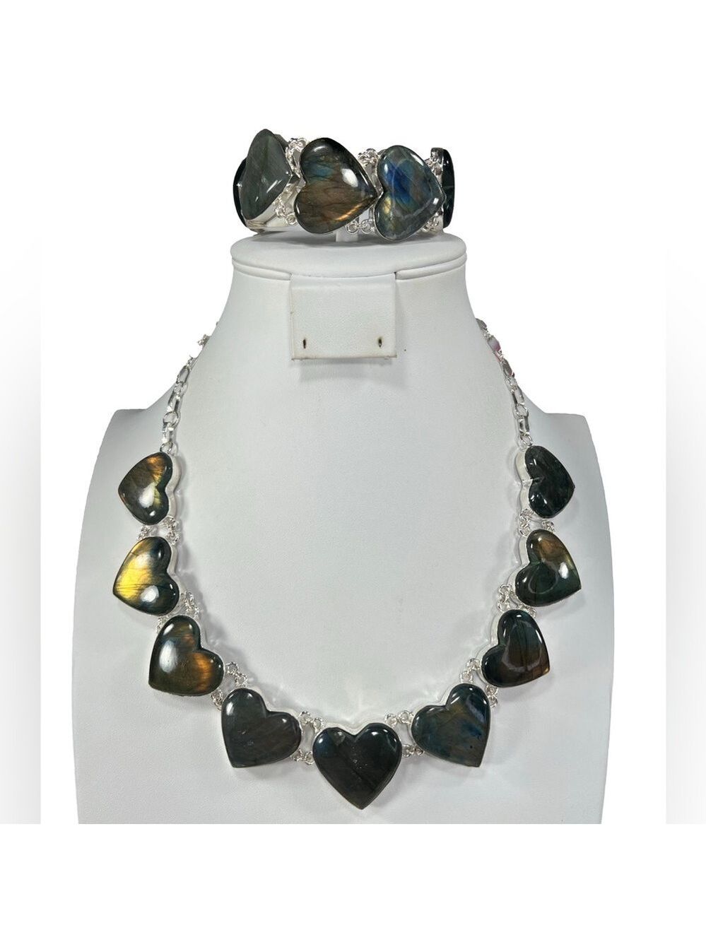Labradorite Heart 925 Large Gemstone Necklace & Bracelet Set